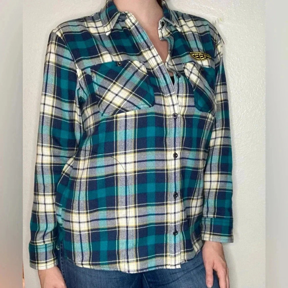 NWOT Outdoor Research Feedback Flannel Shirt Size Medium in Deep Lake Plaid Blue - Picture 1 of 6
